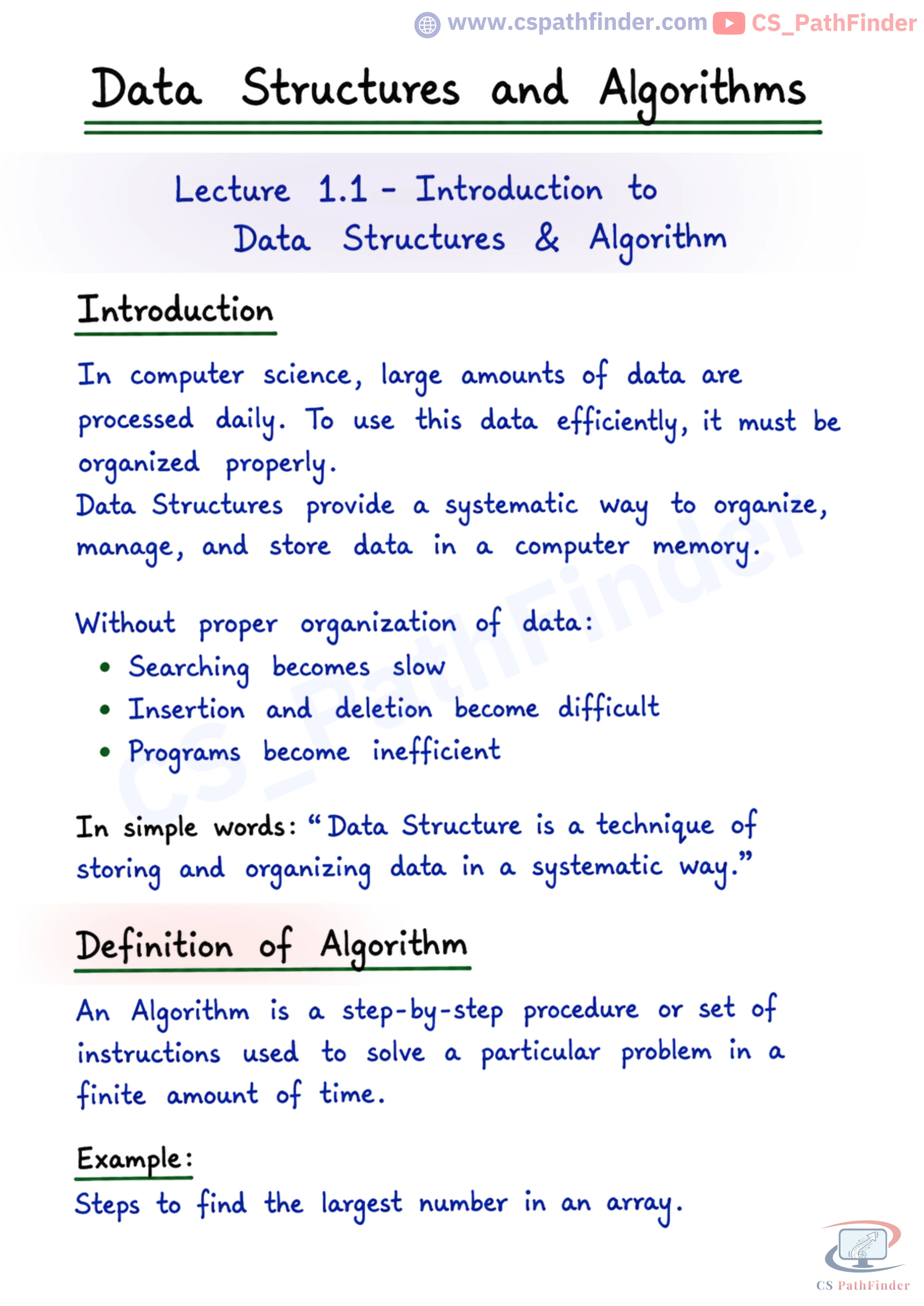 Data Structure and Algorithm Handwritten Notes PDF preview
